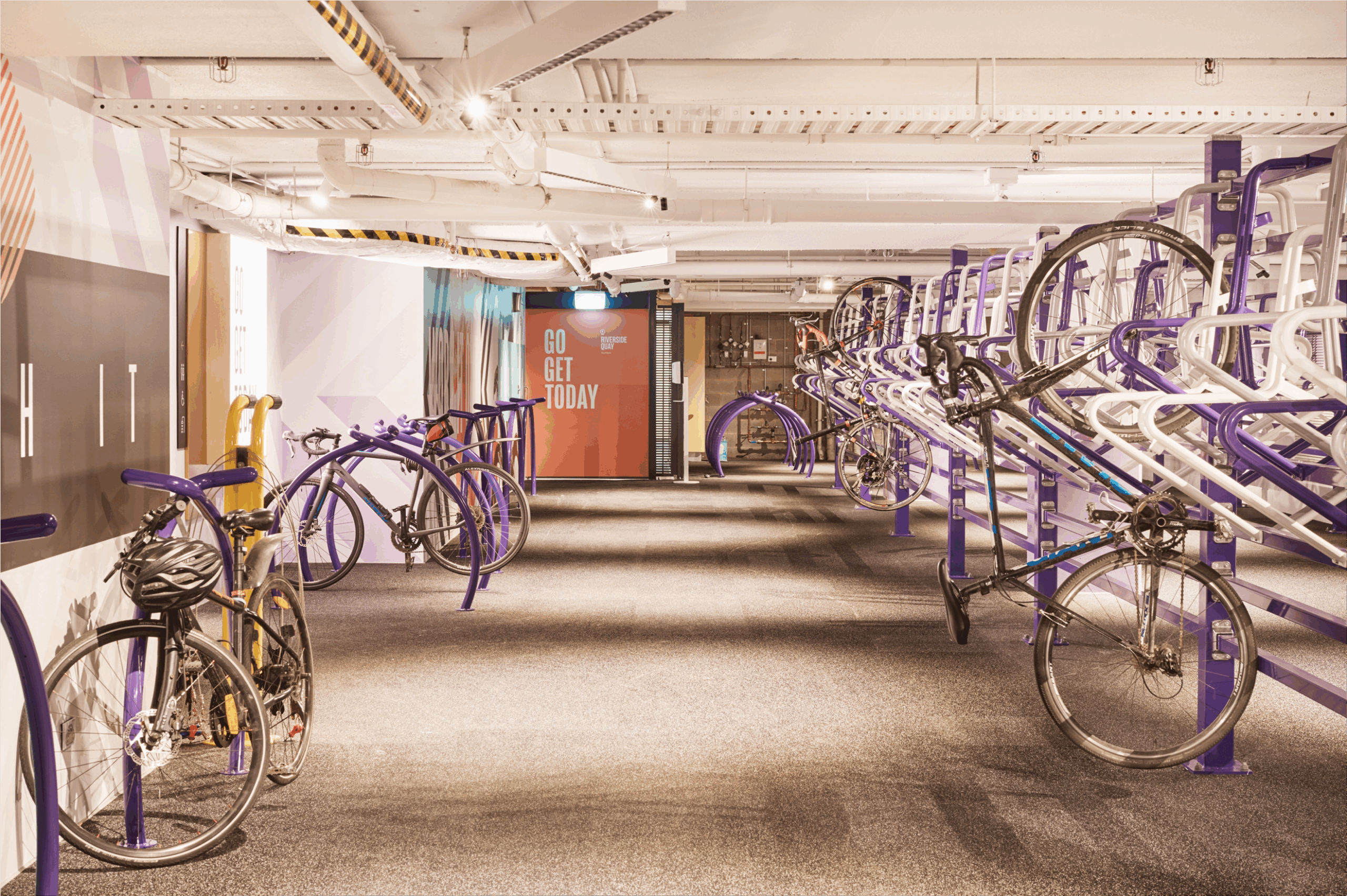 Lighting levels is enhanced to appropriate levels in bike and chnange areas