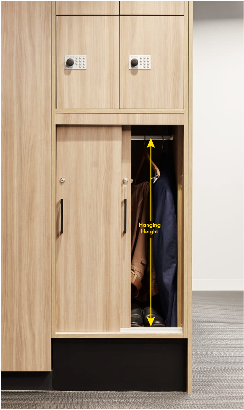 What is the hanging height for clothes in the locker? (measured from the hanging rail to the base of the compartment to ensure garments hang correctly)