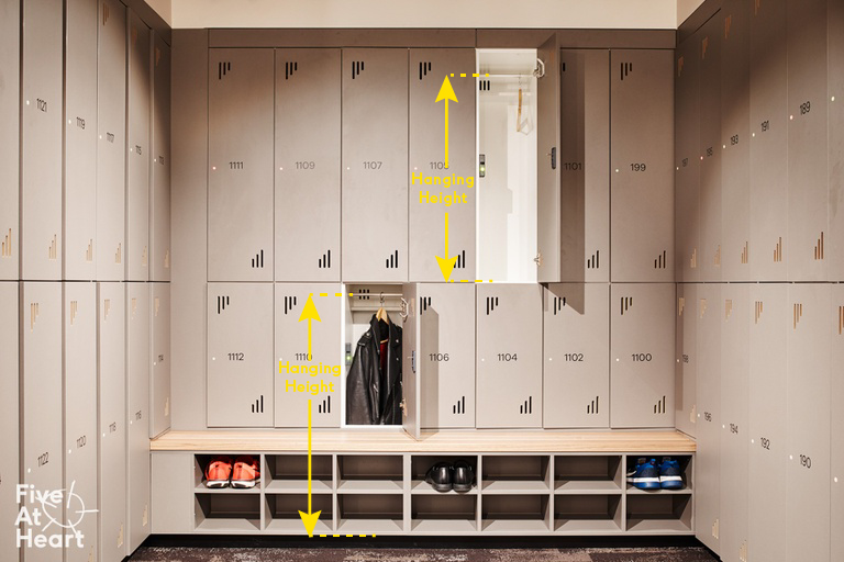 What is the hanging height for clothes in the locker? (measured from the hanging rail to the base of the compartment to ensure garments hang correctly)