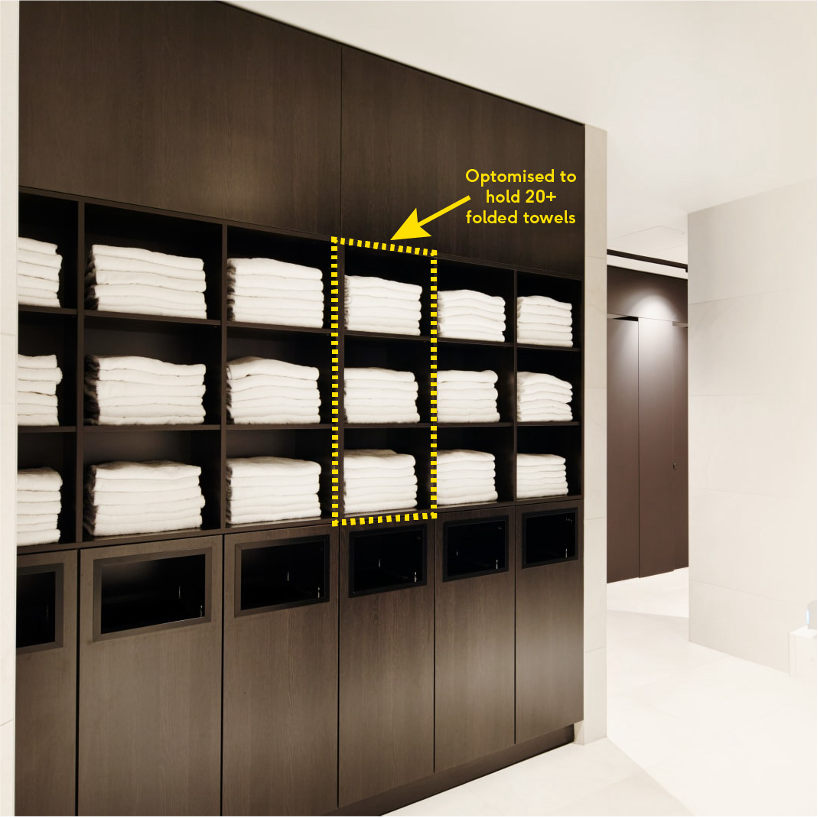 Is the design of each unit optimised to accommodate 20 or more folded (not rolled) towels? Each shelf should be a minimum of 450mm deep by 400mm wide to comfortably house a folded towel.